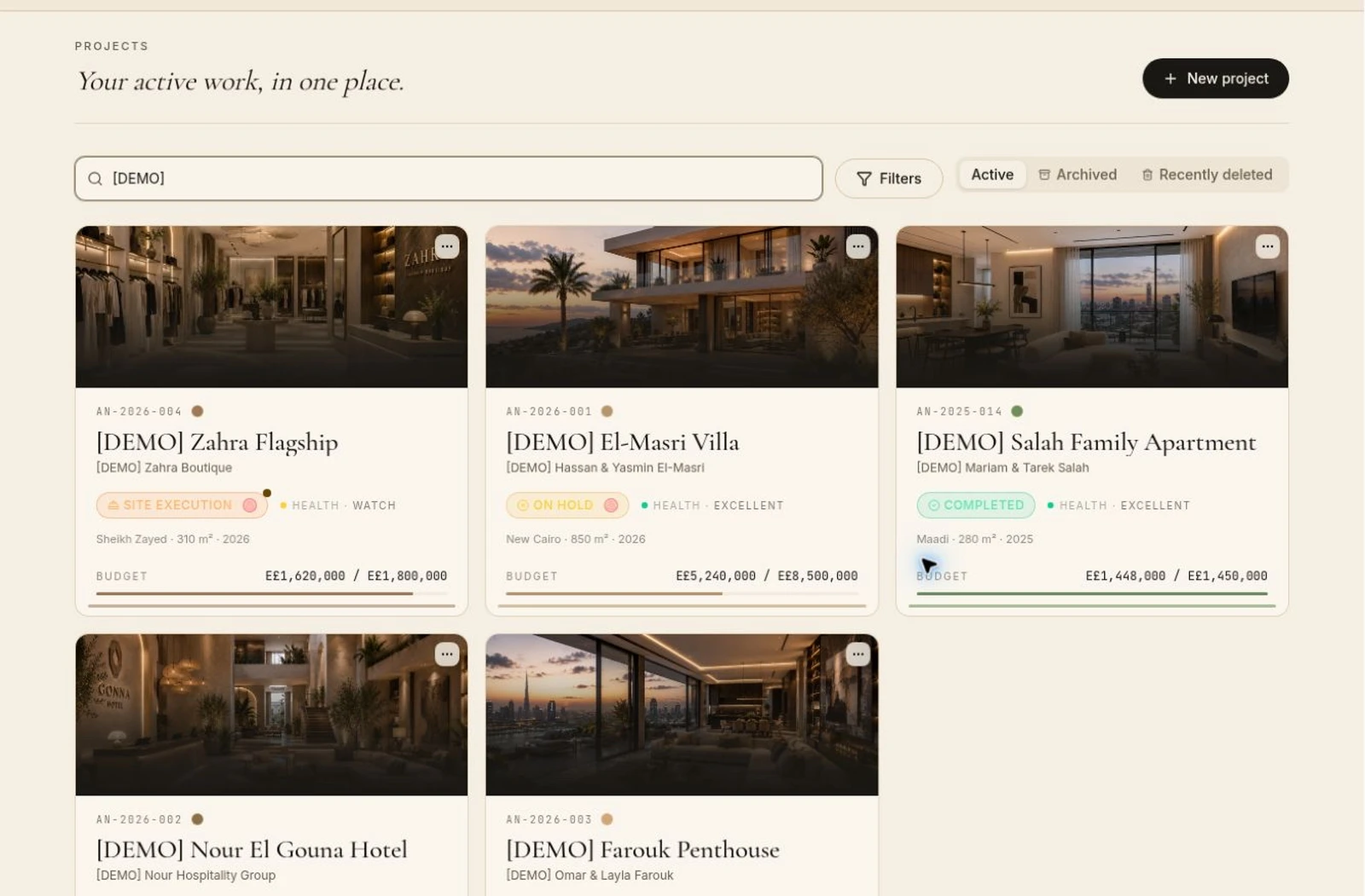 Nefru project workspace showing the project portfolio, project journey and design tools